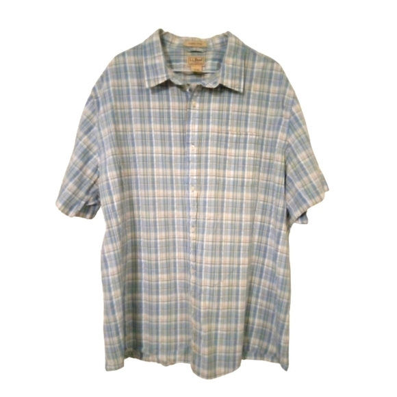 L.L. Bean Slightly Fitted Blue Plaid Short Sleeved Lightweight Button Down XXL - Picture 1 of 9